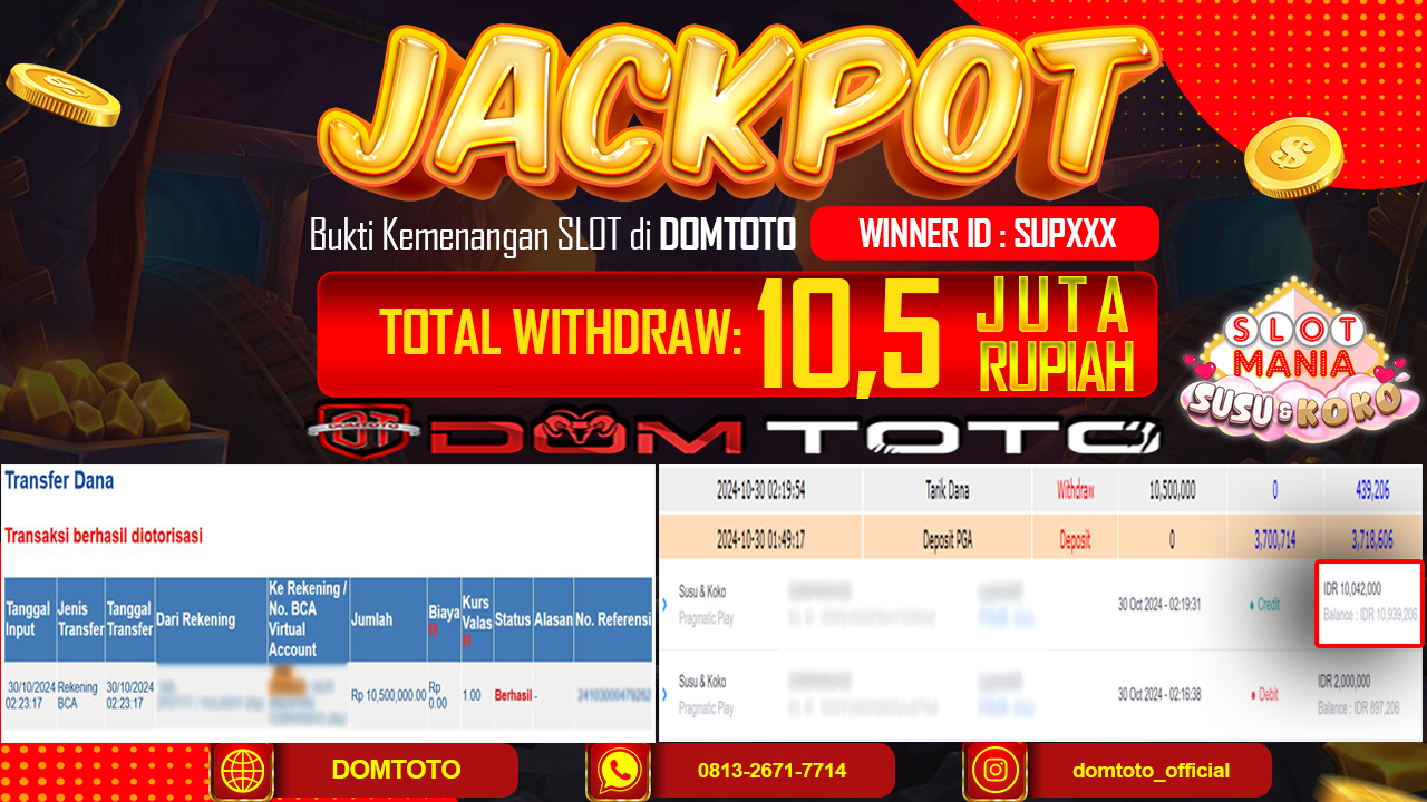 JACKPOT SLOT SUSU & KOKO 30 OKTOBER 2024